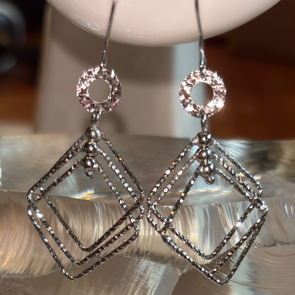 Zato’s Elegant 925 Sterling Silver Triple Triangle Dangle 2” Drop Earrings